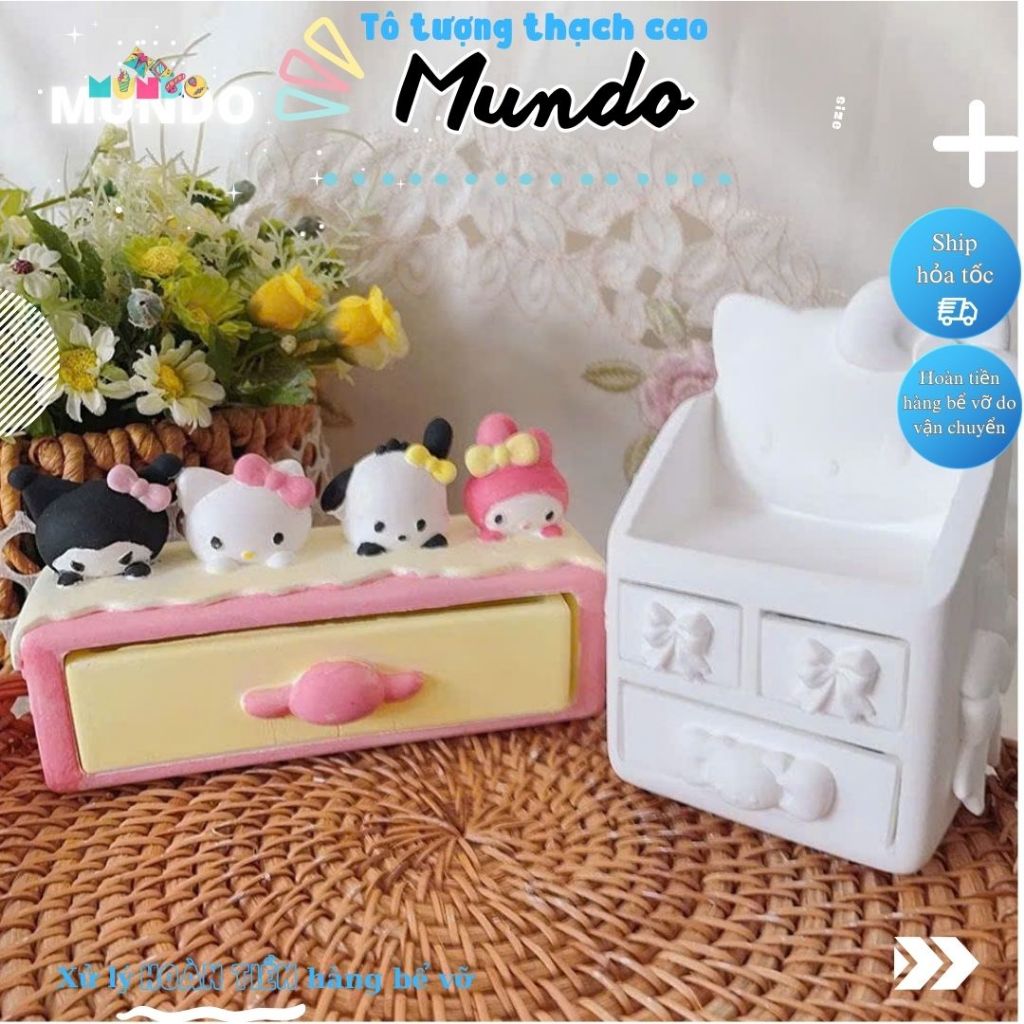 [MUNDO] Tượng Thạch Cao Tô Màu Tủ Sanrio Hello Kitty & Melody – Đồ Chơi DIY Decor Sáng Tạo
