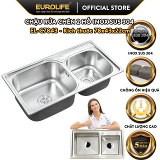 Chậu inox sus304 2 hố eurolife el-c7843