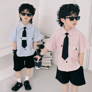 [BexinhshopVN] Set áo sơ mi kèm cà vạt rời phối quần kaki dễ thương cho bé trai đi chơi BXG1260