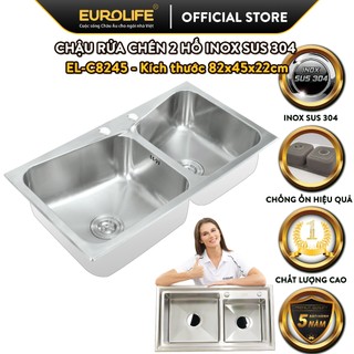 Chậu inox sus304 2 hố chéo eurolife el-c8245