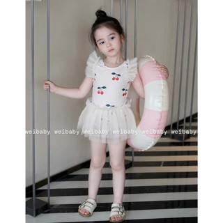 Đồ bơi bé gái dễ thương hoạ tiết cherry nhỏ gồm kèm nón bơi- ANA SET