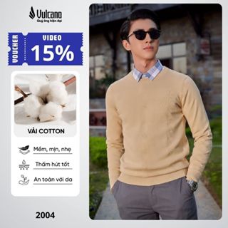 Áo len nam cổ tròn Vulcano áo len công sở chất cotton cao cấp mềm mịn, phối họa tiết vặn thừng 2004