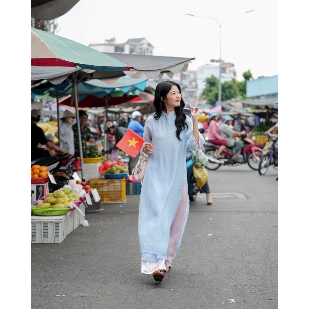   Hỏa tốc HCM   Tết Bính Ngọ 2026 Áo dài cách tân 4 tà dáng suông tay lỡ Hân Nghiên - Sibling House 
