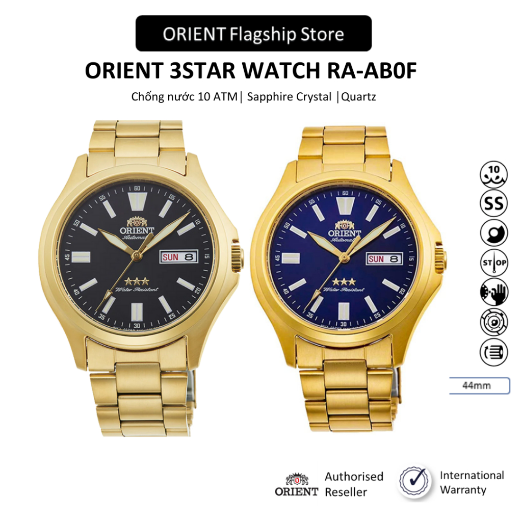 Đồng hồ cơ nam Orient 3Star RA-AB0F Automatic, kính cứng, phong cách lịch lãm, cao cấp, chính hãng