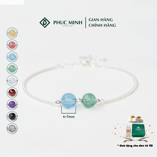 Vòng tay bạc nữ PMJ lắc tay 925 đính hai hạt đá phong thủy tự nhiên Mix charm bi tinh tế PMJS0428L