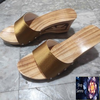 Guốc Gỗ Guốc Mộc Cao 7 Phân Đế Xuồng Quai Lụa Bảng Lớn ( đế cao su 2 lớp )