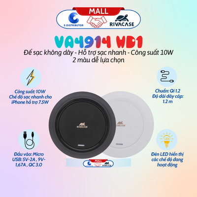 [HỎA TỐC] Đế sạc không dây Rivacase VA4914 WD1 - Hỗ trợ sạc nhanh - Hàng chính hãng