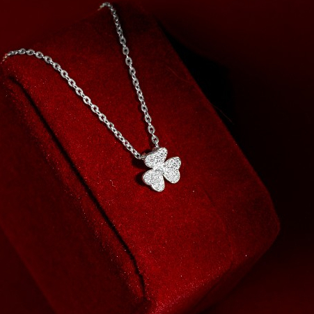 KL0287 Dây Chuyền Bạc Nữ Diamond Frivole Diamond Clover Cỏ 3 Lá Full Tấm 1.5ly Lồng Dây Xích Tròn