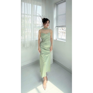 VÁY LỤA 2S CỔ CHOÀNG DÂY NHÚN (V120)