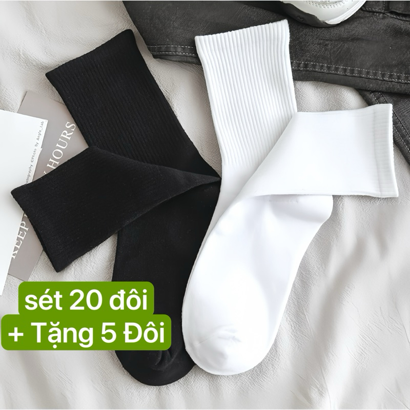 [Sét 20 + tặng 5] đôi Tất lỡ Cổ cao Nam Nữ  Phong Cách Vintage Hàn Tất Nam Nữ Đẹp Cotton thời trang