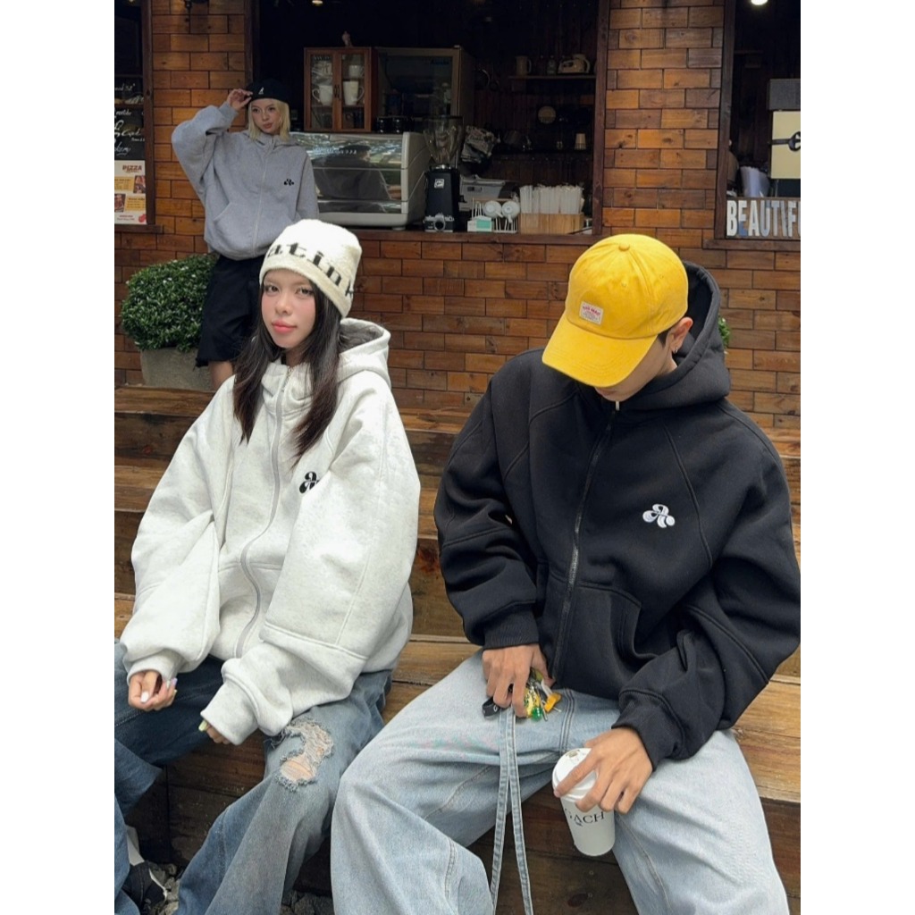 Áo khoác Hoodie zip AB House in chữ AB chất nỉ bông cotton mũ to 2 lớp