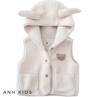 ÁO KHOÁC GILE LÔNG CỪU TRẮNG CHO BÉ TRAI, BÉ GÁI 10-22KG CÓ TÚI MŨ TAI THỎ ĐÁNG YÊU
