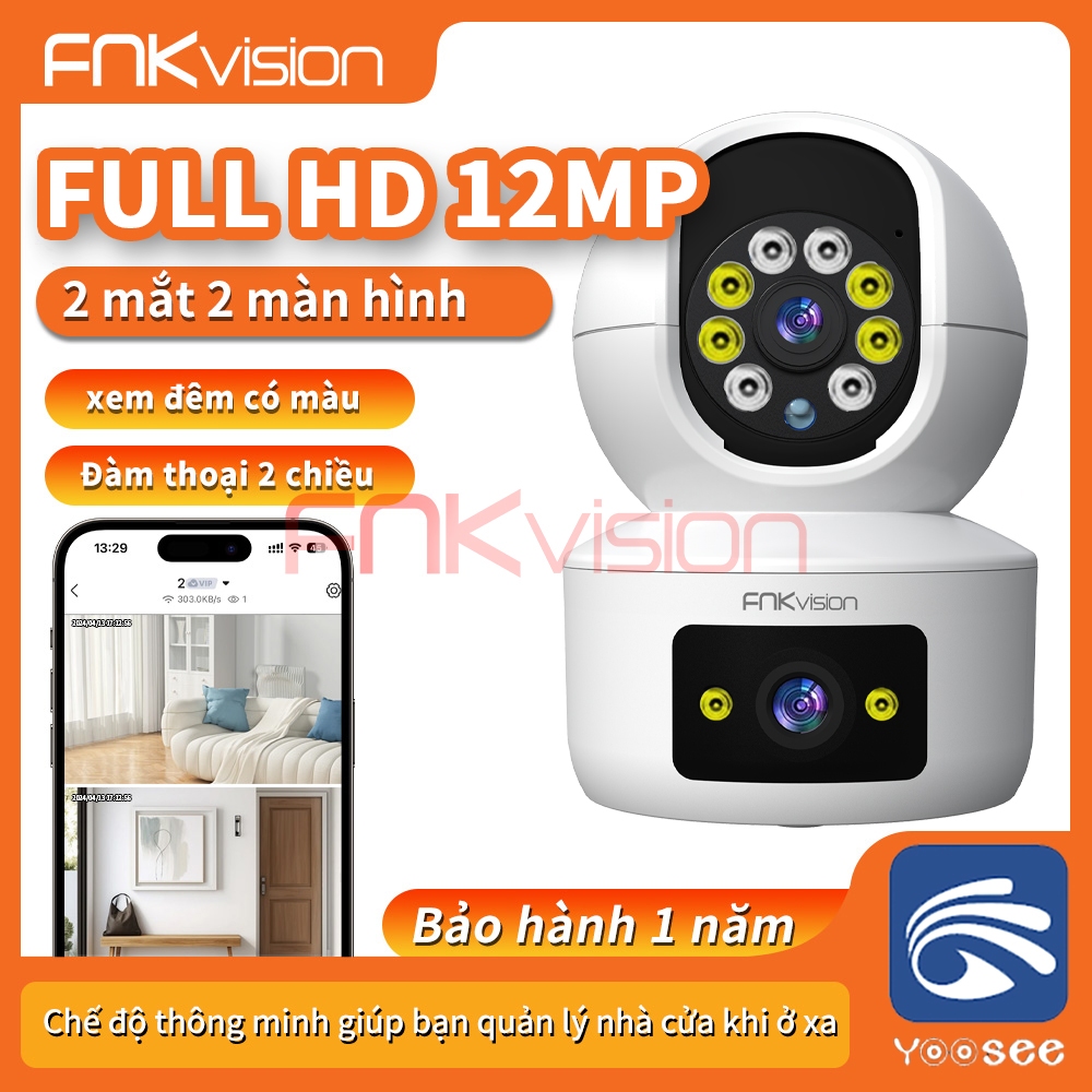 【Fnkvision】Camera Yoosee 2 MẮT XEM 2 MÀN HÌNH cùng lúc 12MP xoay 360 độ xem đêm có màu, hỗ trợ đàm thoại 2 chiều BH 1 NĂ