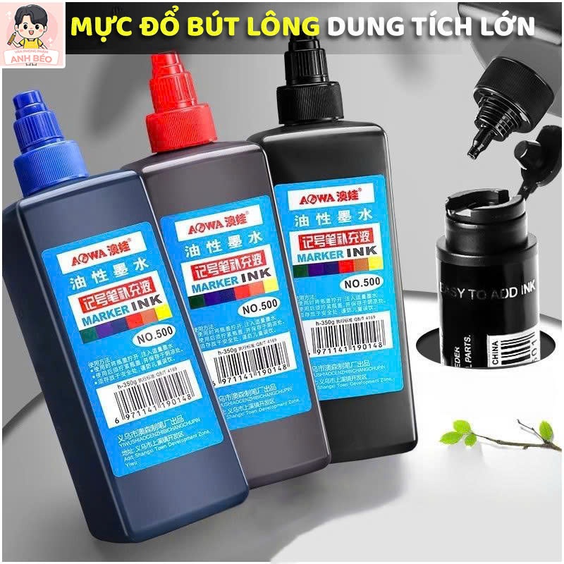 Mực Đổ Bút Lông Bút Dạ Không Xóa Được, Mực Bút Lông  Gốc Dầu Dung Tích Lớn 500ml Bám Dính Tốt