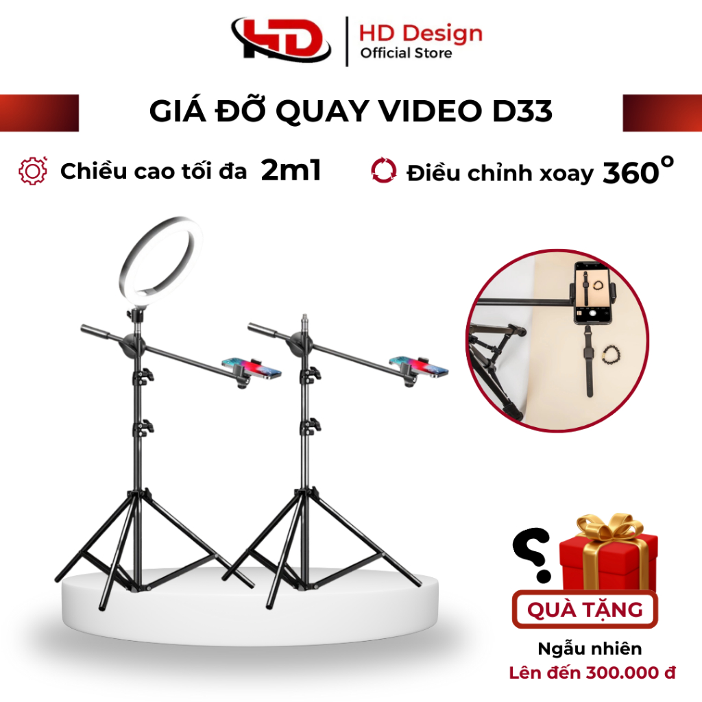Giá Đỡ Quay Video Chụp Ảnh Topshot D33 Kèm Chân Đèn - Chắc Chắn - Tiện Lợi - Chính Hãng HD Design