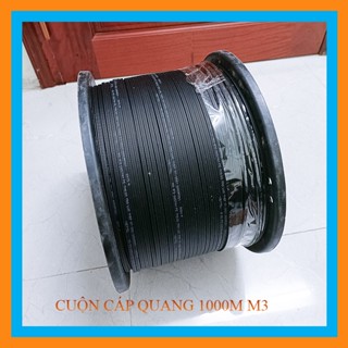 Cuộn dây cáp quang Fl telecom 3 sợi gồm 1 sợi gia cường 2 sợi thép, sợi quang bên trong, bên ngoài có lớp nhựa PET