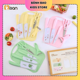 Bộ Dao Thớt Kéo Nhà Bếp Cho Bé Inox 7 Món Misan Cao Cấp Tiện Dụng, Chống Gỉ, Chịu Nhiệt Cao