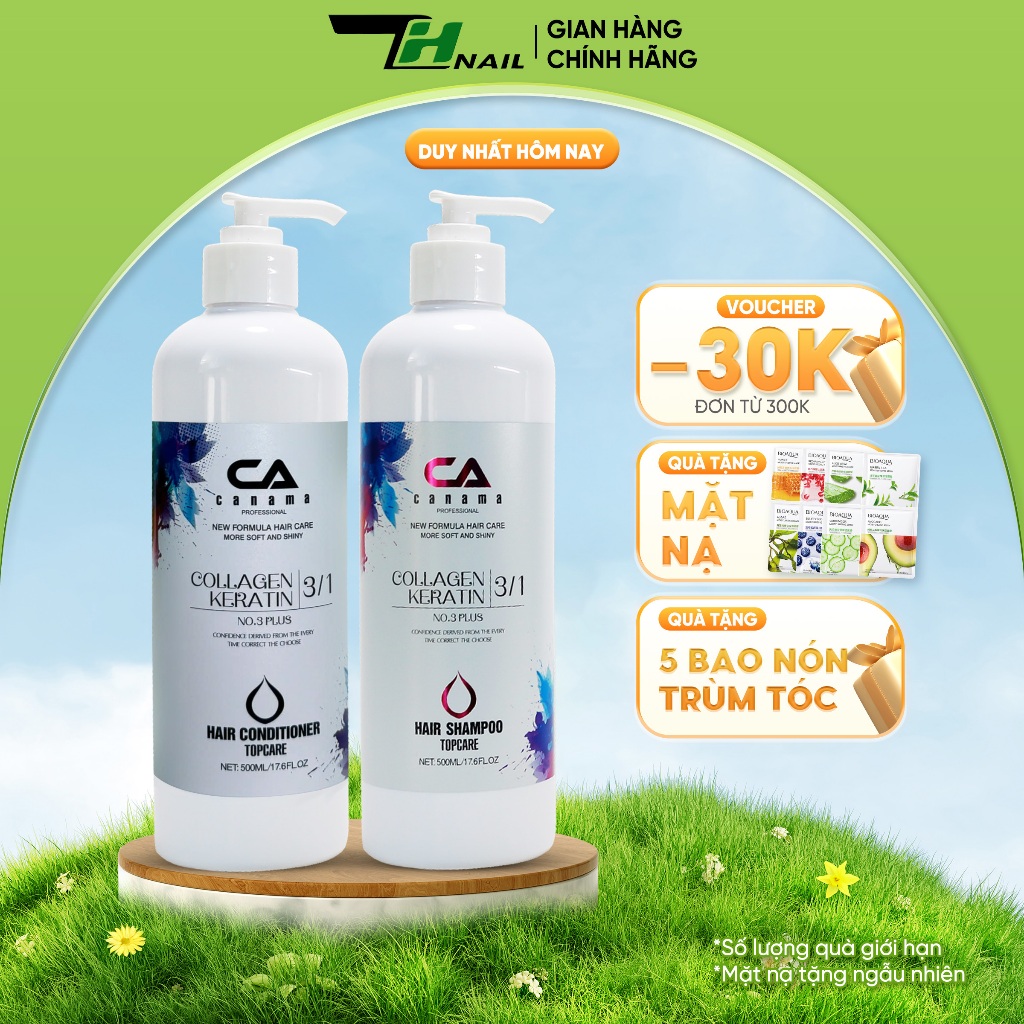 Cặp Dầu Gội, Xả CANAMA Hair Salon Cho Tóc Khô Xơ Hư Tổn, Ngăn Tóc Gãy Rụng/ Chai 500ml