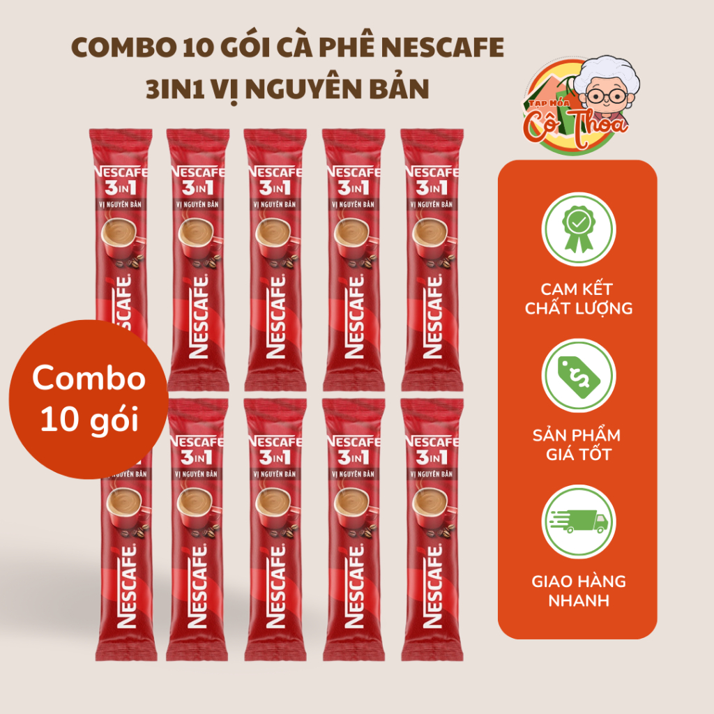 Combo 10 gói Gói Cà Phê Nescafe 3 in 1 Vị Nguyên Bản 16g