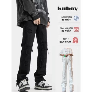 [KUBOY]Quần jean nam rách gối quần bò nam boy phố quần bò đen trơn thời trang quần bò ngố quần jean dài nam  cao cấp