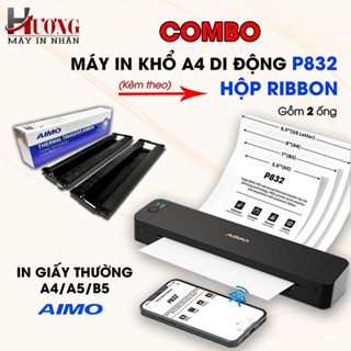  COMBO KM   01 Máy In Di Động P832  In giấy thường A4  + Hộp Ribbon Dùng Cho Máy P831 P832 Chính Hãng AIMO  