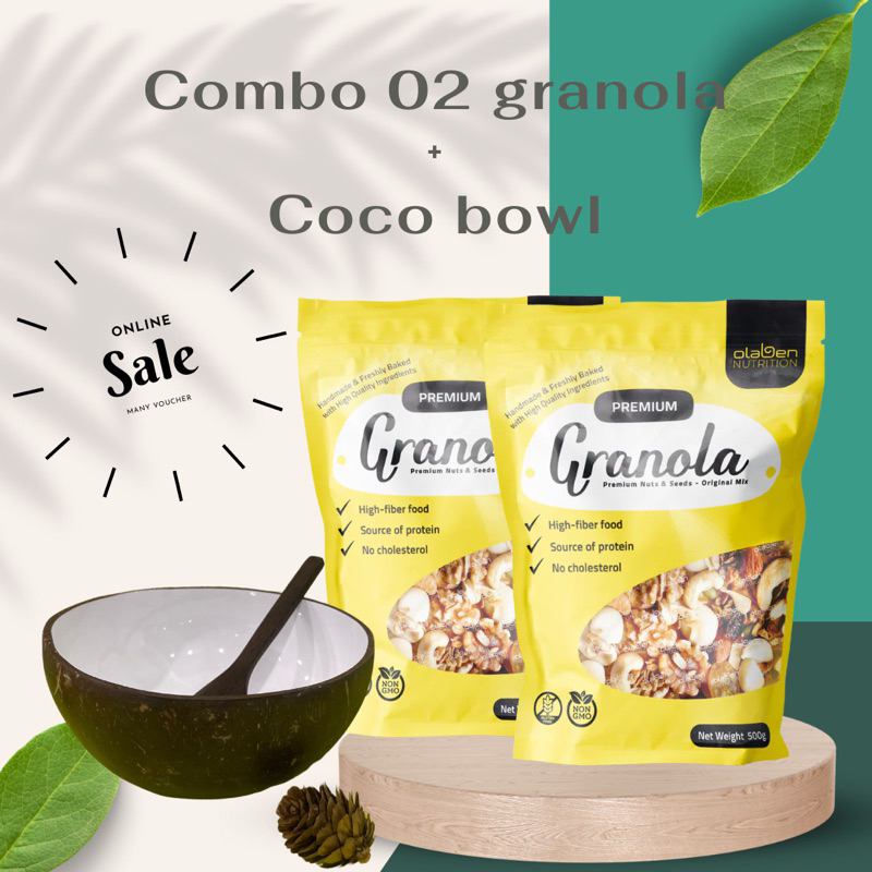 COMBO 2 GÓI GRANOLA+ GÁO DỪA KÈM MUỖNG XK Olaben Nutrition