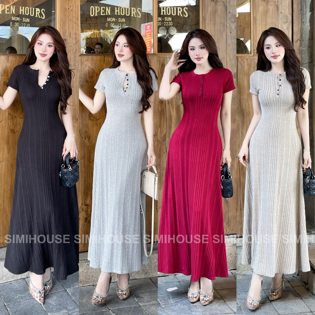 VÁY BODY LEN ĐŨA SỌC TAY NGẮN DÁNG XÒE