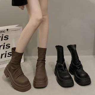 Giày Boost Da nữ cổ cao độn đế thời trang phối màu cá tính trẻ trung B006 - Anh Store