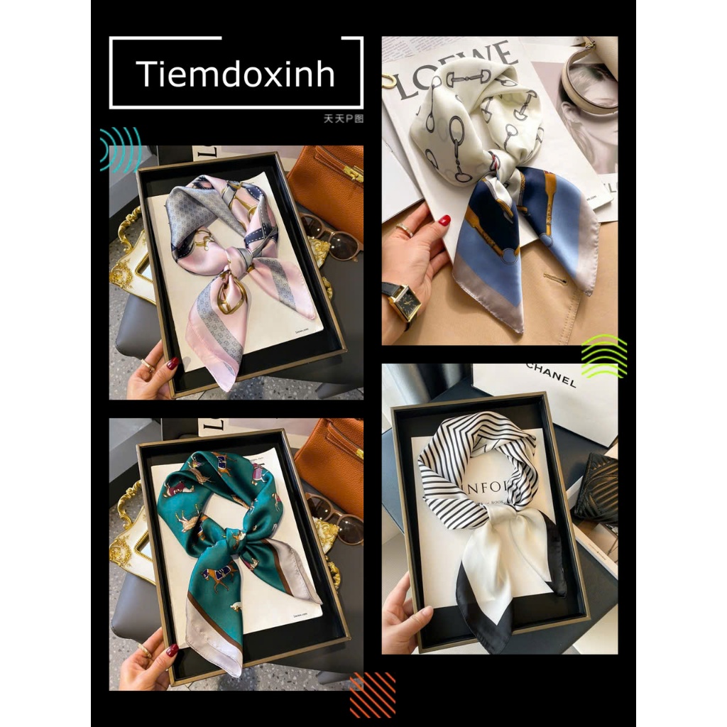 Khăn Quàng Cổ Lụa Bandana Vuông 70x70 Choàng Cổ Trùm Đầu Buộc Tóc, Áo Yếm