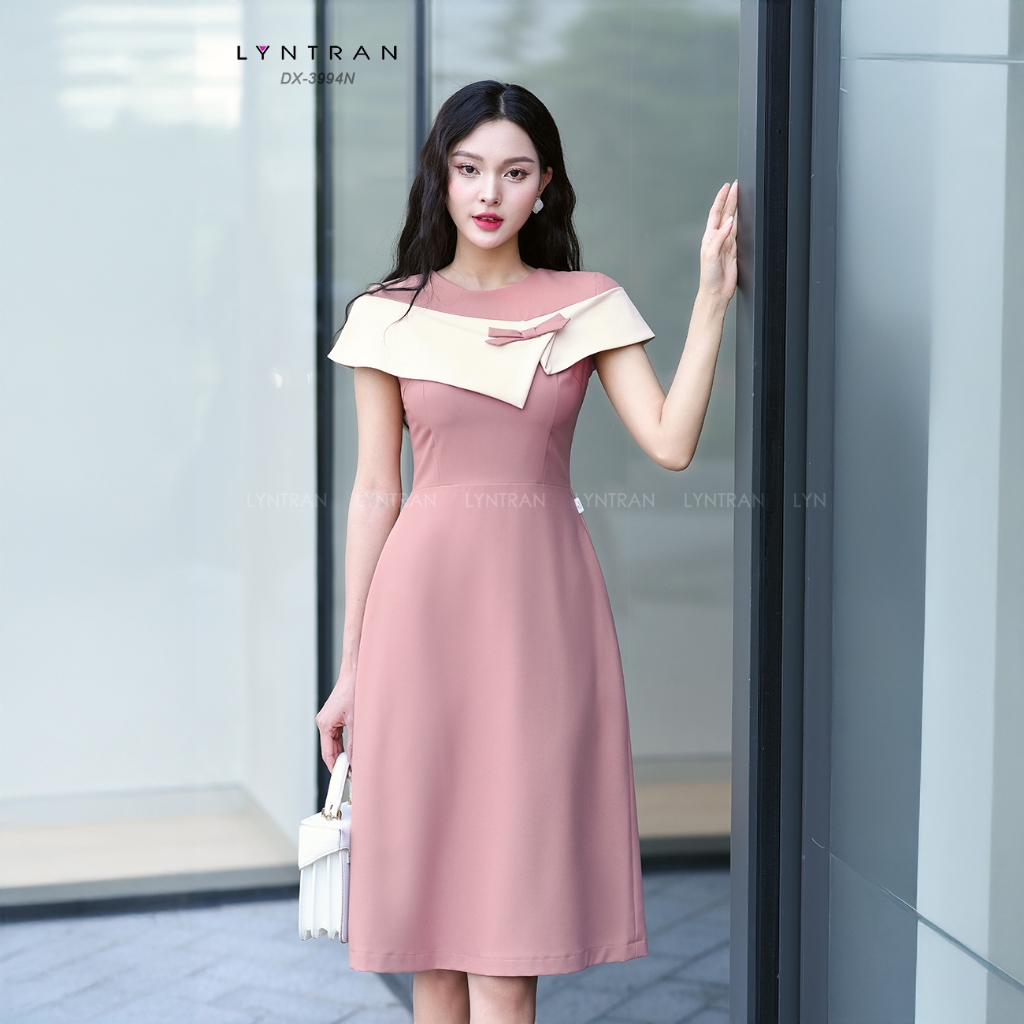 Váy thiết kế midi dự tiệc dáng xòe  ngắn tay LYNTRAN DX-3994N