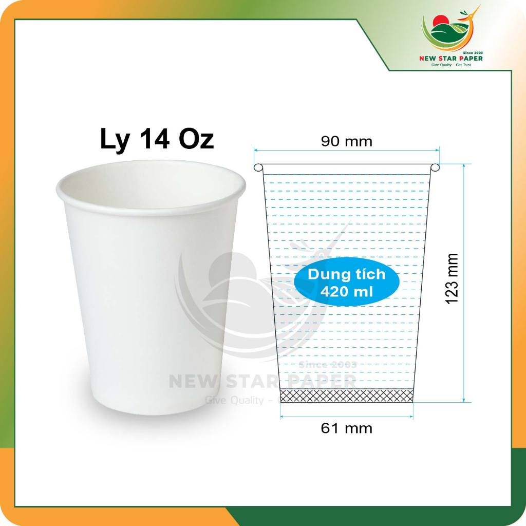 Ly giấy 14oz~420ml - Lốc 50 ly giấy trơn