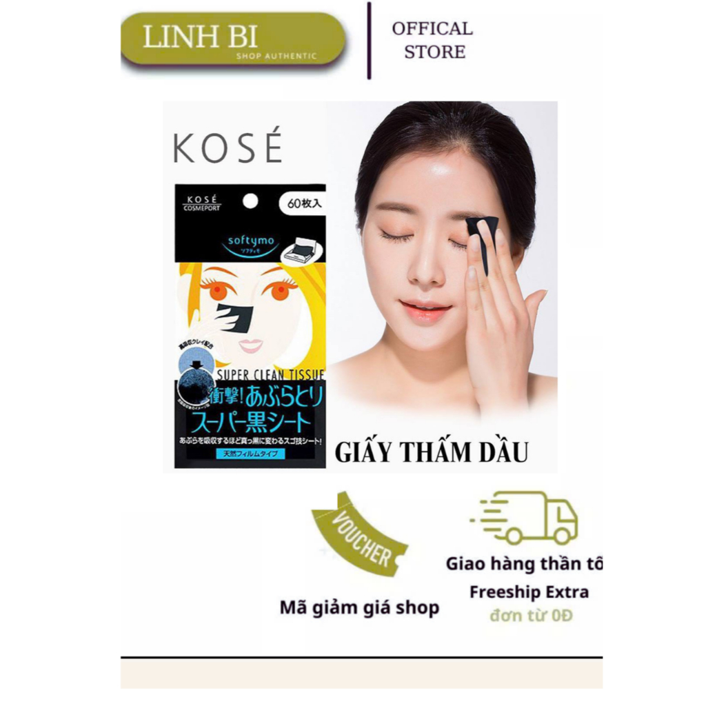 Giấy Thấm Dầu Kose Softymo Than Hoạt Tính (60 Tờ)