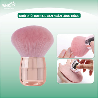 Chổi phủi bụi nail cán ngắn lông hồng loại tốt - Cọ phủi bụi lông dày, mềm mượt chuyên dụng làm nail