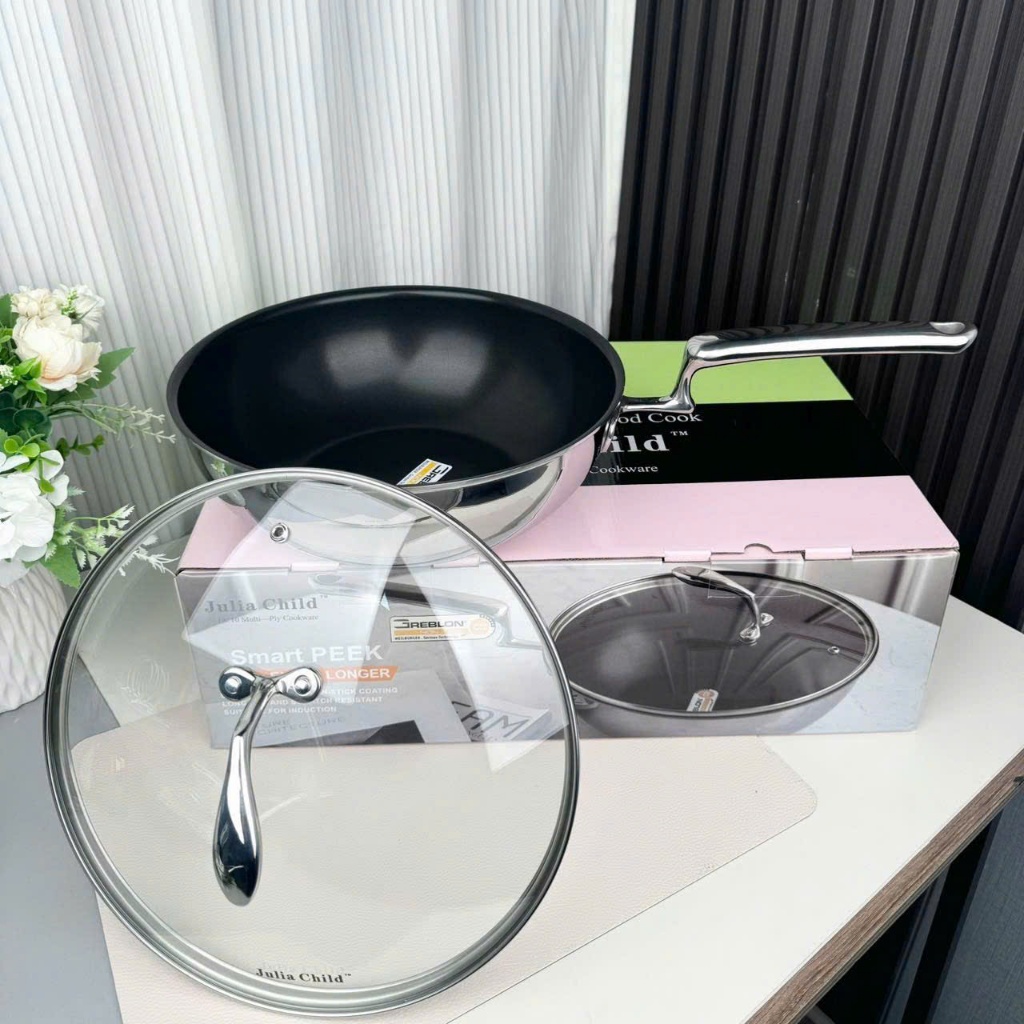 Chảo chống dính Julia Child 28cm [799] chảo sâu lòng kèm vung kính LK199