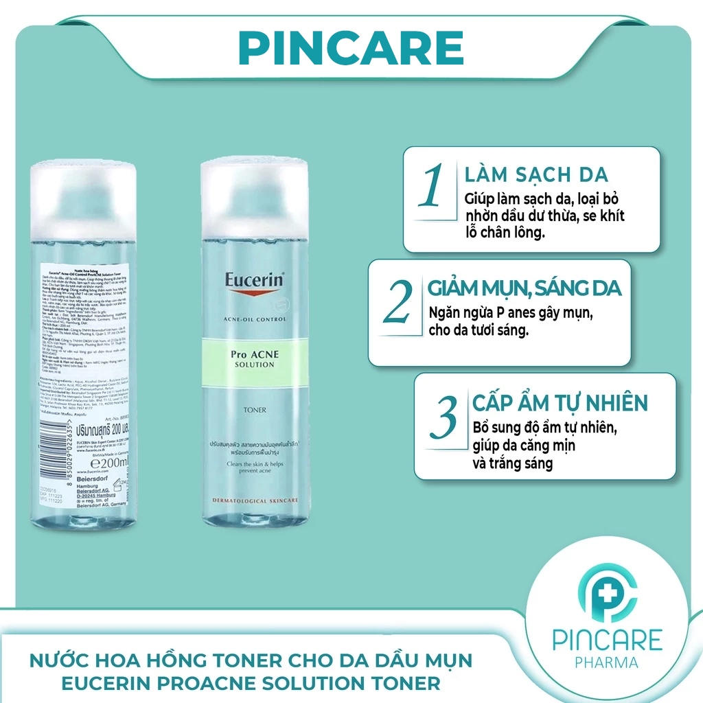 Nước hoa hồng Toner cho da dầu mụn Eucerin ProAcne Solution Toner 200ml - Hàng chính hãng - PINCARE Health & Beauty