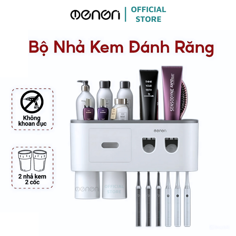 Kệ Để Bàn Chải Đánh Răng Tự Động Không Khoan Tường Giá Để Bàn Chải Đánh Răng Kèm Cốc Và Miếng Dán
