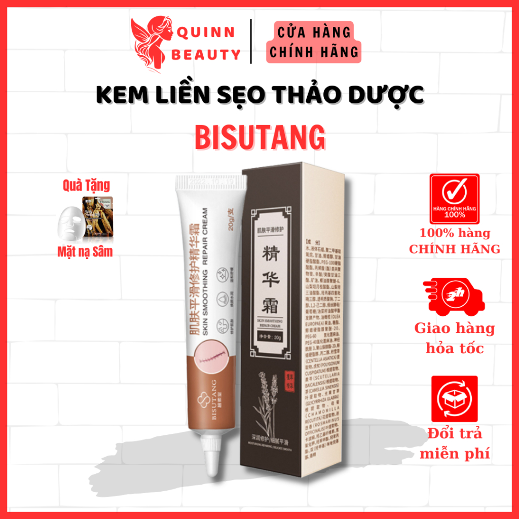 Kem bôi liền sẹo thảo dược BISUTANG - Kem giúp liền sẹo, cải thiện sẹo lồi lõm, lâu năm, sẹo rỗ, sẹo do vết thương sâu