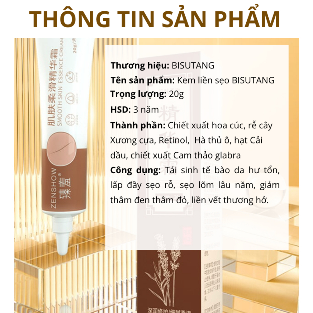 Kem bôi liền sẹo thảo dược BISUTANG - Kem giúp liền sẹo, cải thiện sẹo lồi lõm, lâu năm, sẹo rỗ, sẹo do vết thương sâu