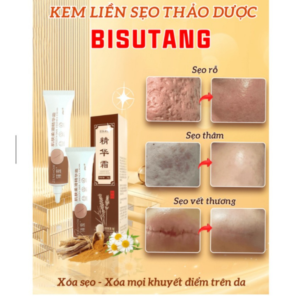 Kem bôi liền sẹo thảo dược BISUTANG - Kem giúp liền sẹo, cải thiện sẹo lồi lõm, lâu năm, sẹo rỗ, sẹo do vết thương sâu