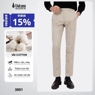 Quần kaki nam trơn Vulcano cao cấp co giãn thoải mái, phom suông đứng dáng 3001