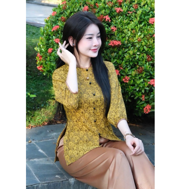 Đồ lam đi chùa,Bộ lụa Chất Vải Gấm Hoa Cao Cấp Kết Hợp Quần Lụa