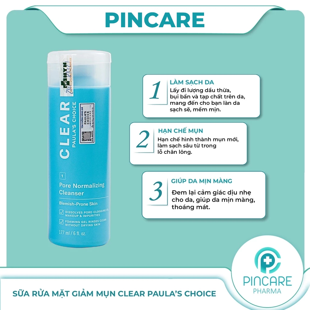 Sữa rửa mặt ngừa mụn, se khít lỗ chân lông Paula’s Choice Clear Pore Normalizing Cleanser 177ml - PinCare