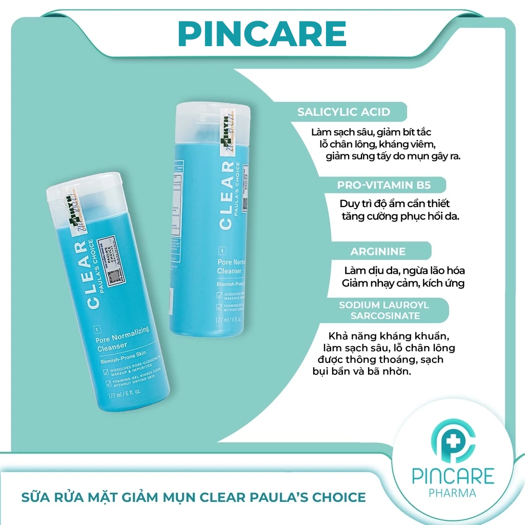 Sữa rửa mặt ngừa mụn, se khít lỗ chân lông Paula’s Choice Clear Pore Normalizing Cleanser 177ml - PinCare