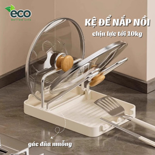 Kệ Để Nắp Nồi Khung Thép Kèm Khay Hứng Nước, Giá Để Vung Xoong Nồi Chịu Lực Để Bàn Đa Năng