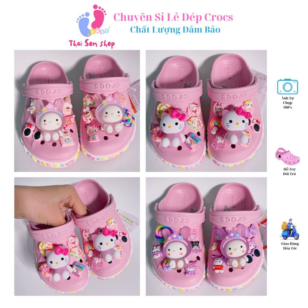 [ Tặng 10 Sticker ]  Dép Crocs Baya viền hoa cho bé Gái màu hồng Mix Charm đèn sỉ lẻ Sục Cross nam n