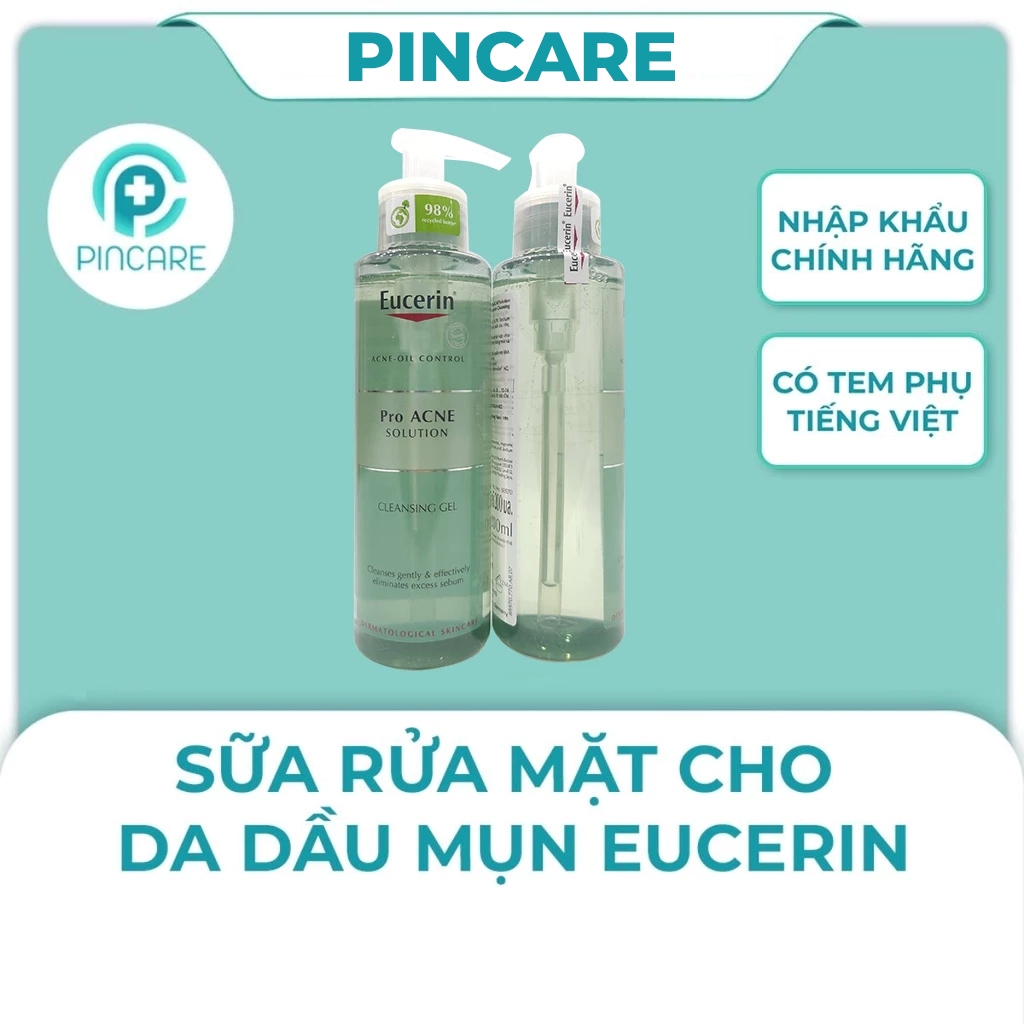 Sữa rửa mặt cho da dầu mụn Eucerin Pro ACNE Solution Cleansing Gel 200ml - Hàng chính hãng - PINCARE Health & Beauty