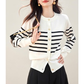 Áo khoác len cardigan , áo khoác len nữ cổ tròn phối SỌC chất len mềm mịn màu hồng màu kem hàng QCCC không xù - RUBY