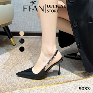  Giày cao gót mũi nhọn hở gót  da mềm mại  slingback 9033 FFAN STORE gót nhọn 7 9 phân bít mũi đính đá bigsize màu đen be 
