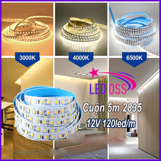 Đèn Led dây dán 12V 120 led/m 2835 SMD dài 5m cao cấp dán thanh nhôm, lắp tủ bếp, hắt trần, cầu thang, dán gương
