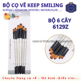 [TÂM TÂM] Bộ Cọ Vẽ Thân Trắng Keep Smiling 6129 (6 Cây) – Cọ Vẽ Acrylic, Gouache, Watercolor